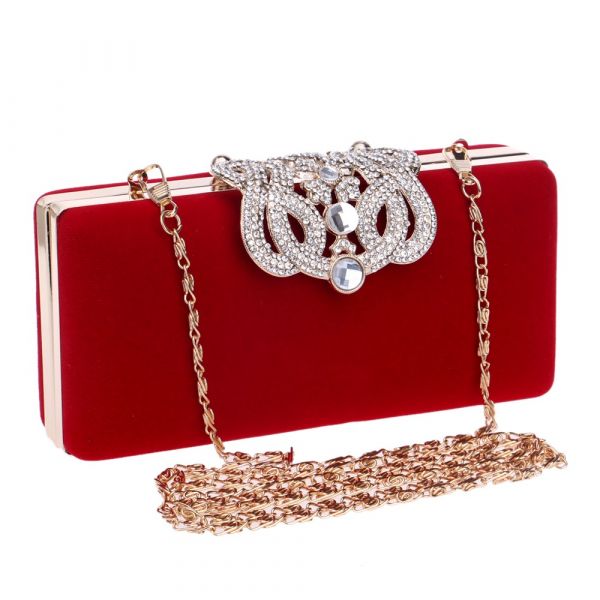 Bolsa Feminina De Mão Luxo Veludo Diamantes Cristais Elegant