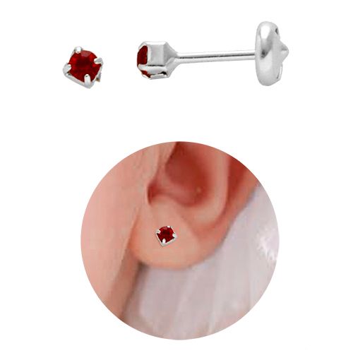 Brinco solitário infantil folheado a prata com strass e taracha baby - BO0071P