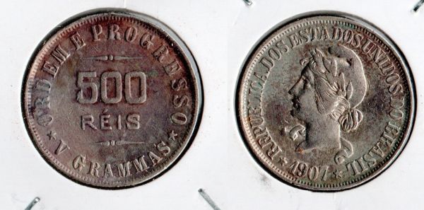 MAG P682-1 500 Réis - 1907 -  (Tiragem 1.282.000 )