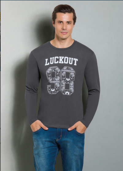 Camiseta Chumbo com Manga Longa e Estampa Number