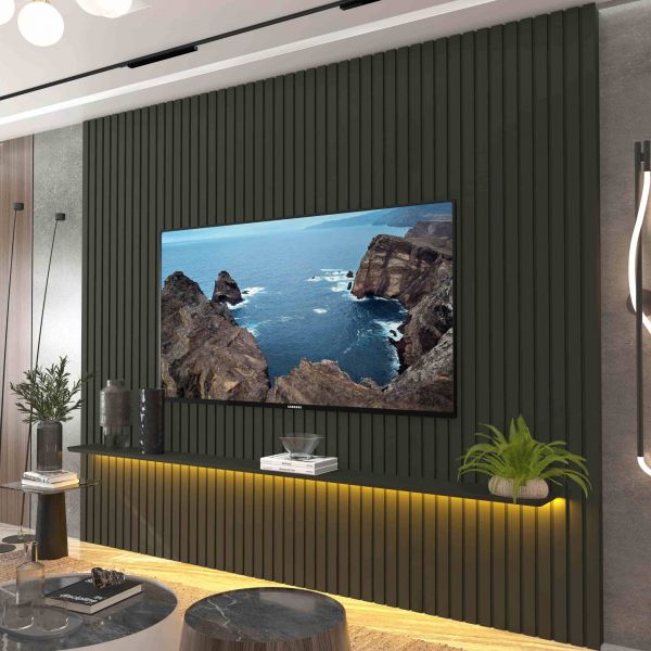 0551283 Painel Nobre Ripado 230 1Prateleira com LED Grafite Gelius