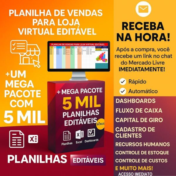 Planilha De Vendas Loja Virtual + Pack 5.000 Planilhas - VERSÃO:: ARC178