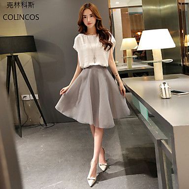 Altura dos Joelhos - Vestido - Chifon/Malha - Forrado #03876201