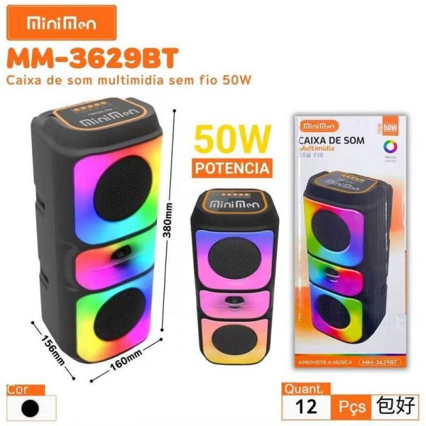 CAIXA DE SOM BLUETOOTH PORTÁTIL COM LED 50W MINIMEN