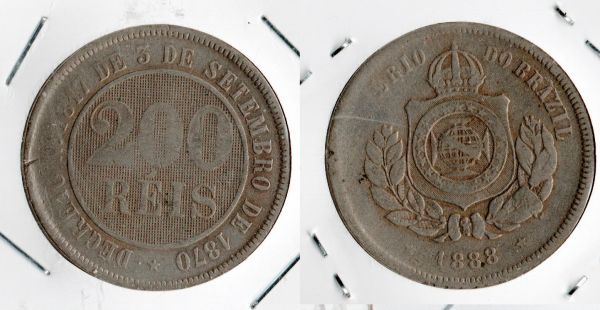V034 - 200 Réis 1888 - Tiragem 788.500 - ESCASSA