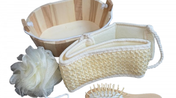 Kit Spa de Banho Mini Banheira de Madeira 5 Pçs