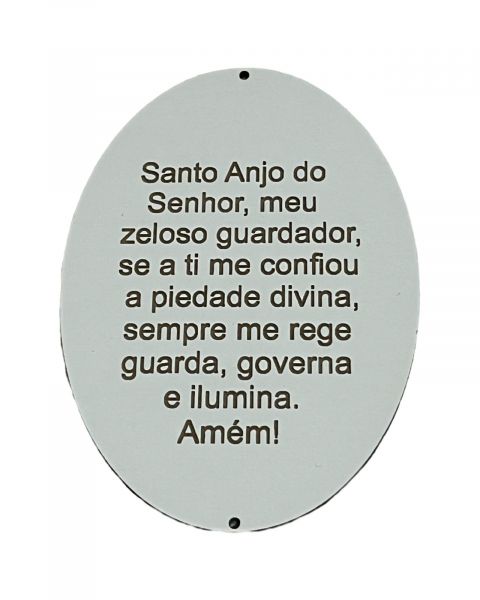 CÓD-RE33 ESFERA OVAL ORAÇÃO SANTO ANJO 11X8 MDF BRANCO COM 2 FUROS