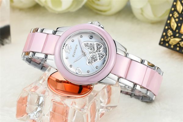 Relógio Feminino De Luxo Rosa - Branco Quartz Ceramica
