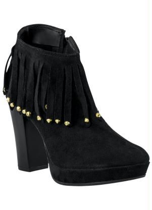 Bota Cano Curto Preta Detalhe Franja