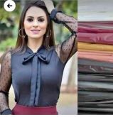 Blusa de ctepe de seda com tule p