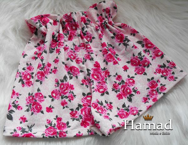 short saia infantil com laço 6 anos, tecido estampado floral