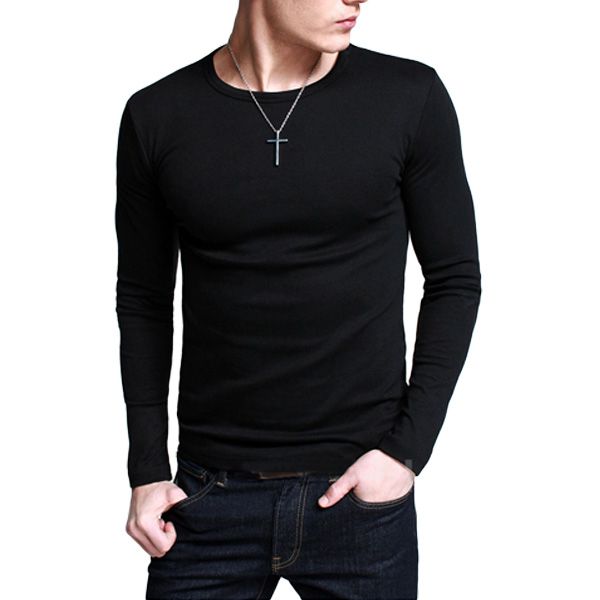 ATENÇÃO  - Slim fit o-pescoço multicolor sólida t-shirt de manga comprida