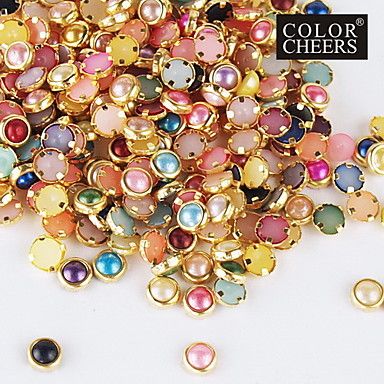 Jóias para as Unhas Pérolas Coloridas Douradas