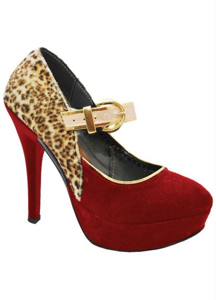 Sapato Vermelho Estampa Onça