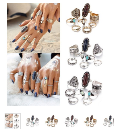 8PCS Vintage Vintage Boho Crystal Flower Knuckle Ring Tibetano Turco