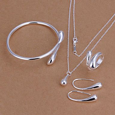 prata gota de água das mulheres banhado conjunto de jóias #00738905