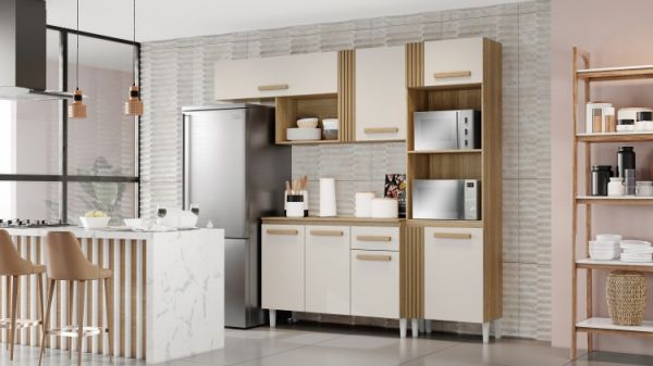 Cozinha Compacta Vitoria com Balcao Naiomi 7P1G Atacama.Off White Aramoveis