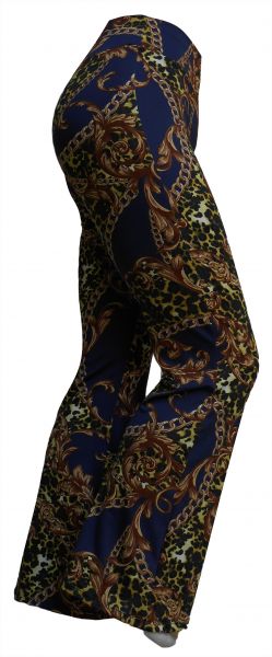 Calça feminina flare ou reto GG(46),cintura alta, tecido suplex 320 estampa azul com corrente