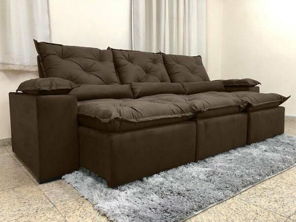 Estofado Retratil Reclinavel Fenix 270 3x73 Veludo Marrom 03 Diviminas