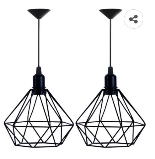 Kit 2 Lustre Pendente Aramado Diamante Preto - Decora Na Net