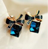 Azul beijo E480 a moda 2016 Chic Shimmer banhado a ouro Bow Cubic cristal brincos de strass brincos