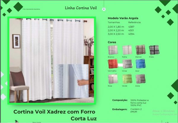 Cortina Voil Xadrez 3,00x2,50m com Black Out Cores Sortidas Pena Verde