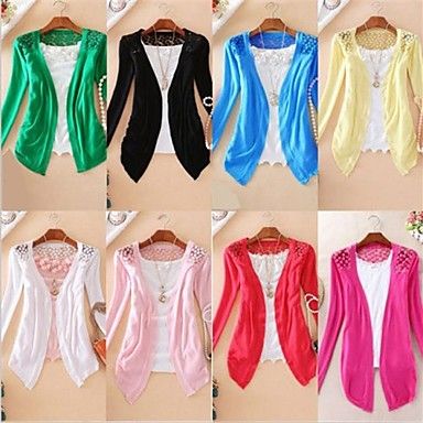 Moda feminina Cardigan Lace Sweet Candy Pure Color Magro Crochet Malha Blusa Sweater #01289343