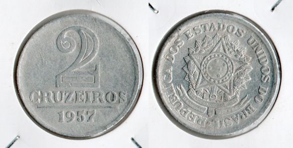 BX279/5 - 2 Cruzeiros 1957 - 194.000 - ESCASSA - Aluminio