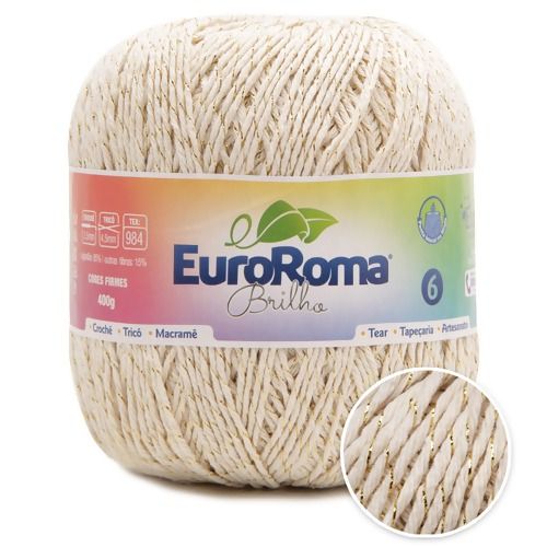 Barbante EuroRoma Metálico Ouro Cru N°6 400g