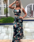 Conjunto cropped e saia longa