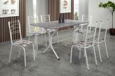 7312.171.1.62 Conjunto Mesa Paraty 140x75 Branco Tmp Indiana Preto com 6 Cds Branco.Primavera Preto