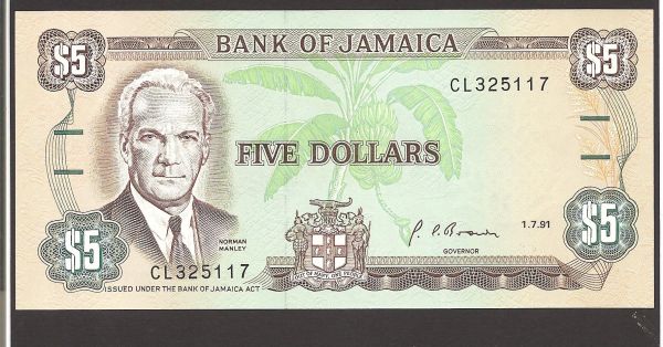 Cédula Jamaica - 5 Dollars - 1991 - FE