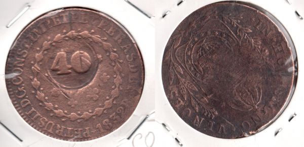 C755-3 - 80 Réis com carimbo de 40 - 1832R