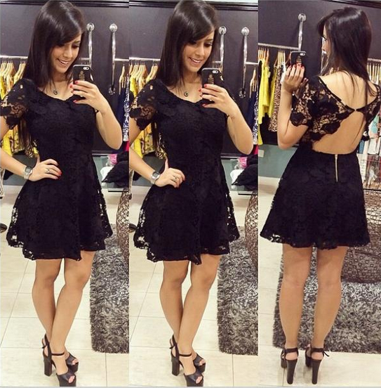 Vestido de renda preto, ref. 0001