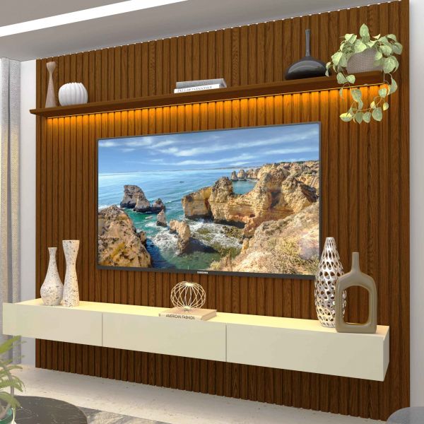 0551347 Home Nobre Ripado 230 1P3G com LED Castanho.Off White Gelius