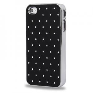 CASE LUXO PRETA COM STRASS E BORDA CROMADA PARA IPHONE 4 E 4S