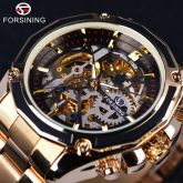 Relógio Masculino De Luxo Dourado Esqueleto Aço Inoxidável