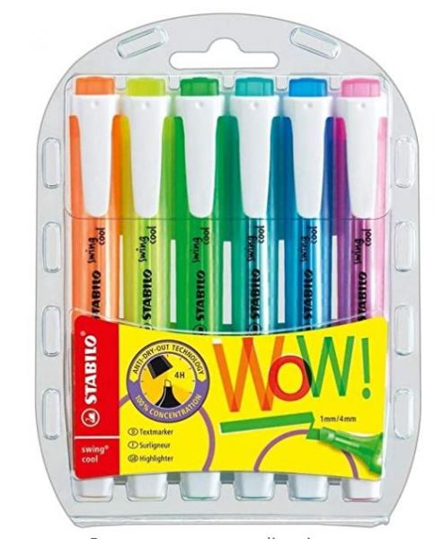 Caneta Marca Texto, Stabilo, Swing Cool, 6 Cores Fluorescentes