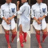 Vestido Camisa Jeans, manga longa