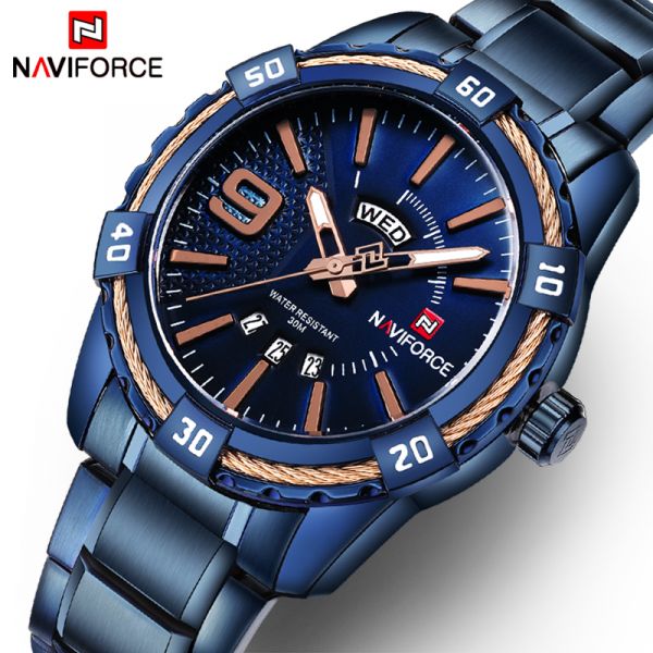NAVIFORCE RELÓGIO À PROVA D'ÁGUA MARCA DA MODA  RELÓGIO CASUAL RELÓGIO MASCULINO AÇO INOXIDÁVEL