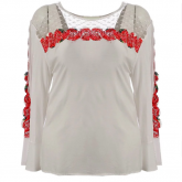 Blusa Com Tule Na Gola E Renda