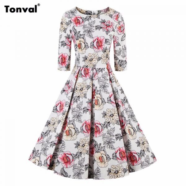 Vestido Casual Estampado Manga Media Flor