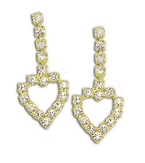 Brinco folheado a ouro em forma de coração todo em strass