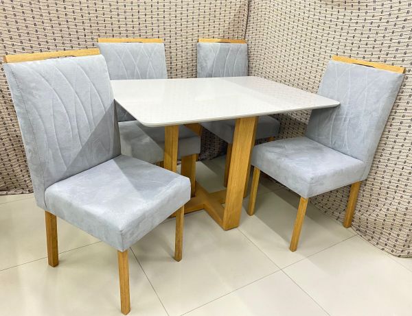 Mesa Pietro.Evelin 100x100 Tampo Malaga MDF.Vdr e Base Evelin Imbuia Mel.Off White Carvalho Decor
