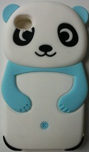CASE PANDA DE SILICONE AZUL PARA IPHONE 4 E 4S