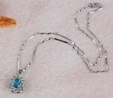 Colar Folheado a Ouro branco com Pedra Agua Marinha