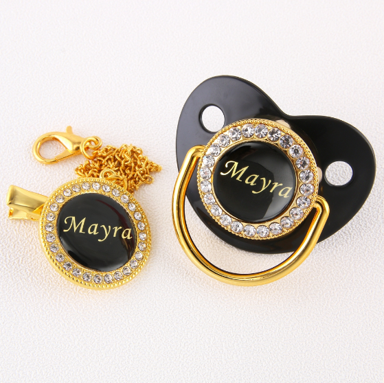 Chupeta Personalizada para Bebê Preta com Dourado
