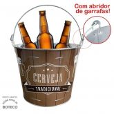 Balde de Gelo Para Cerveja Estampado Em Metal Galvanizado Com Abridor 7,6 Litros