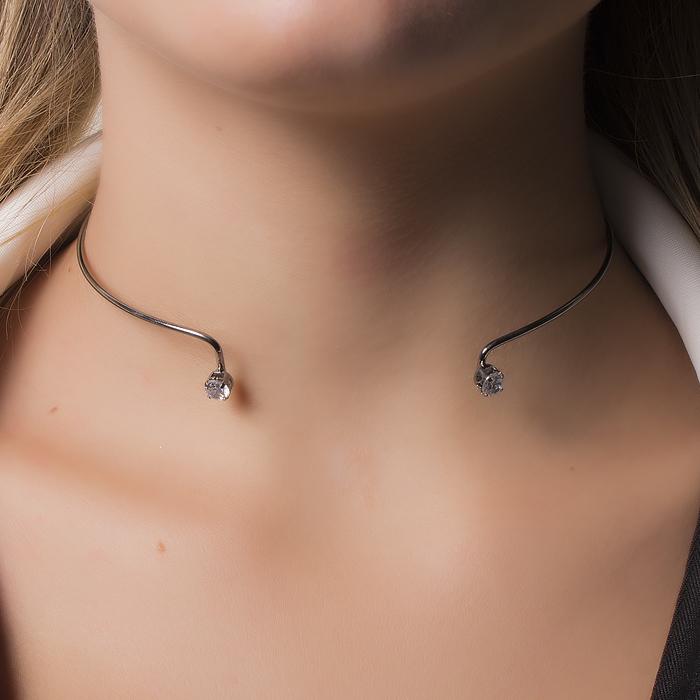 Colar Choker Folheado Ródio Negro com Zircônia Cristal