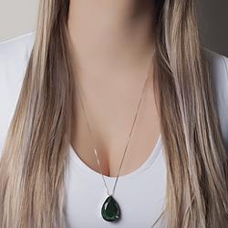 Conjunto Gota Grande Folheado Ródio com Calcedônia Grey Esmeralda